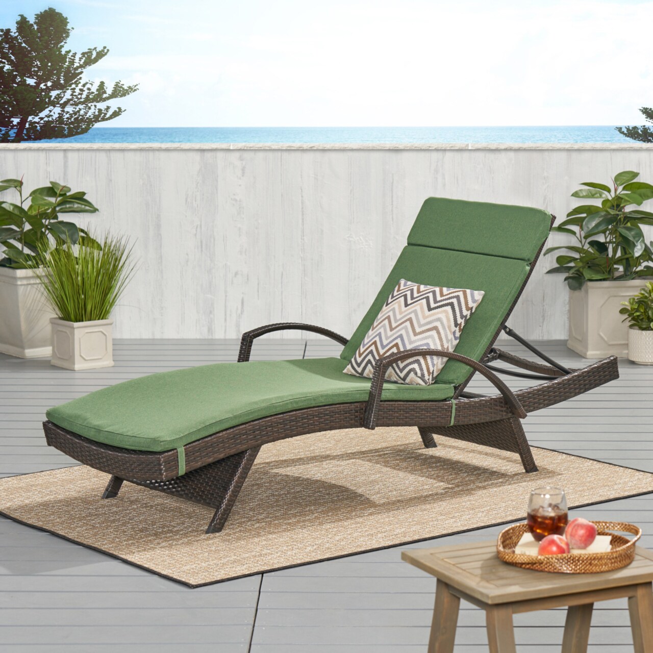 GDFStudio Lakeport Outdoor Adjustable Armed Chaise Lounge Chair with Cushion